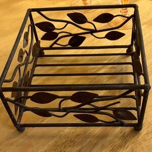 Vintage Rustic Metal Napkin Holder 1990s Leaf & Vine Design, Brass-Toned